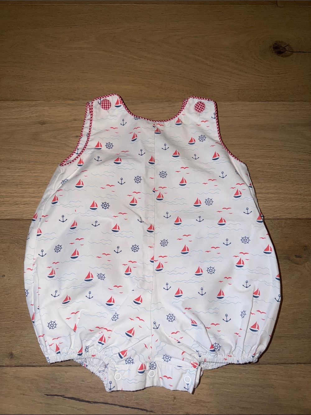 Baby Nautical Sailboat Romper in White with Red and Navy